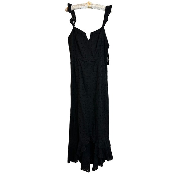 Lulus Dresses & Skirts - Lulus Eyelet High-Low Maxi Dress Size M Black Ruffles Smocked Back‎ Boho NEW